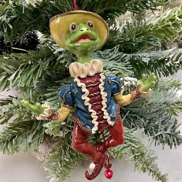 Suspension Grenouille de Noël vintage animée ht 11 cm
