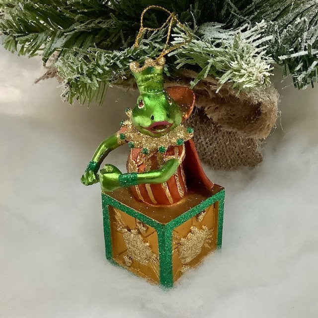 Suspension de Noël Grenouille sur cube vintage ht 12 cm