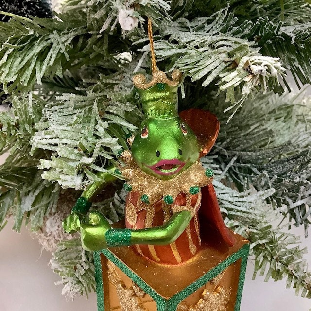 Suspension de Noël Grenouille sur cube vintage ht 12 cm