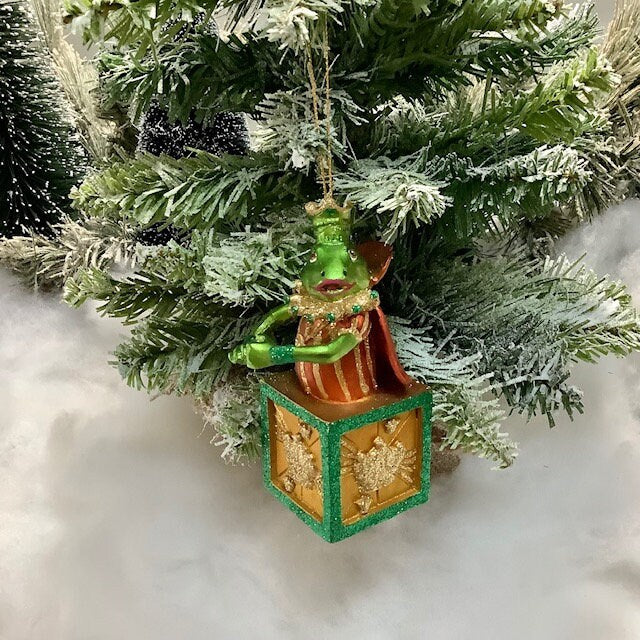 Suspension de Noël Grenouille sur cube vintage ht 12 cm