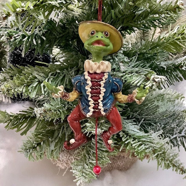 Suspension Grenouille de Noël vintage animée ht 11 cm