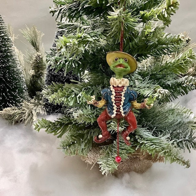 Suspension Grenouille de Noël vintage animée ht 11 cm