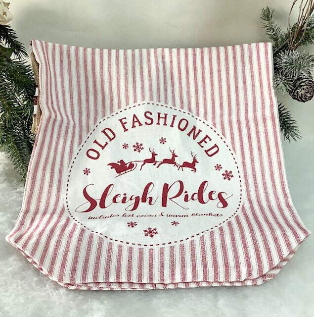 Grand sac de Noël vintage en tissu rouge et blanc ht 54 cm