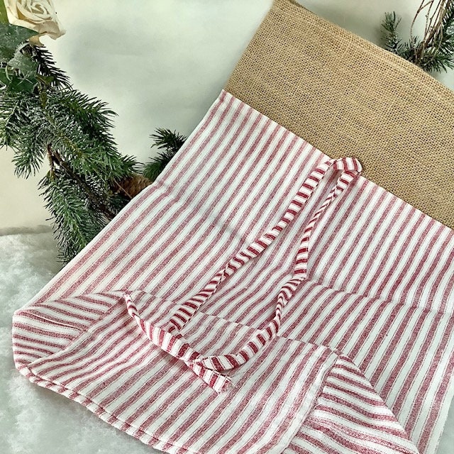 Grand sac de Noël vintage en tissu rouge et blanc ht 54 cm