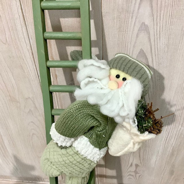 Échelle de Noël vert avec père Noël et ourson ht 80 cm