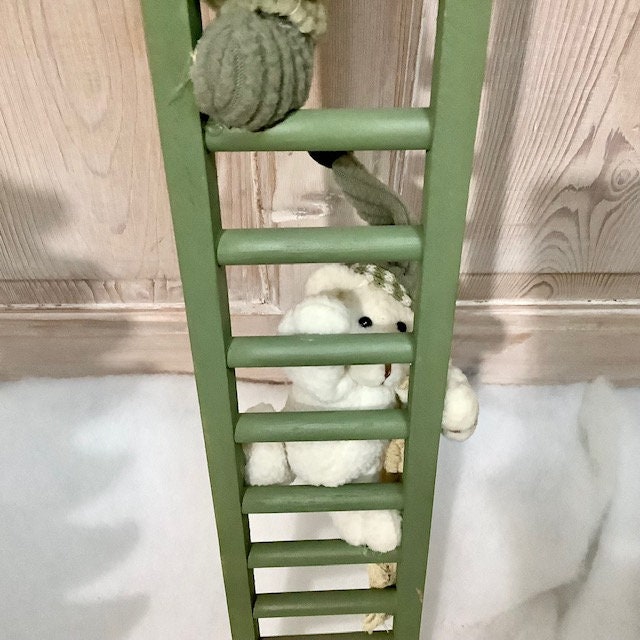 Échelle de Noël vert avec père Noël et ourson ht 80 cm