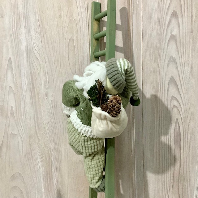 Échelle de Noël vert avec père Noël et ourson ht 80 cm