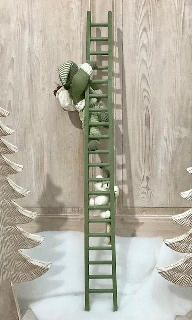 Échelle de Noël vert avec père Noël et ourson ht 80 cm