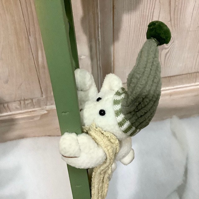 Échelle de Noël vert avec père Noël et ourson ht 80 cm