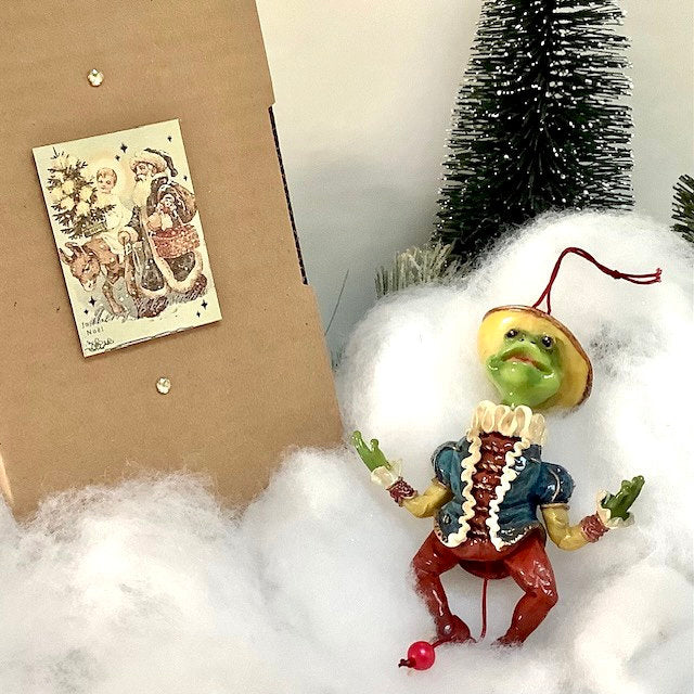 Suspension Grenouille de Noël vintage animée ht 11 cm