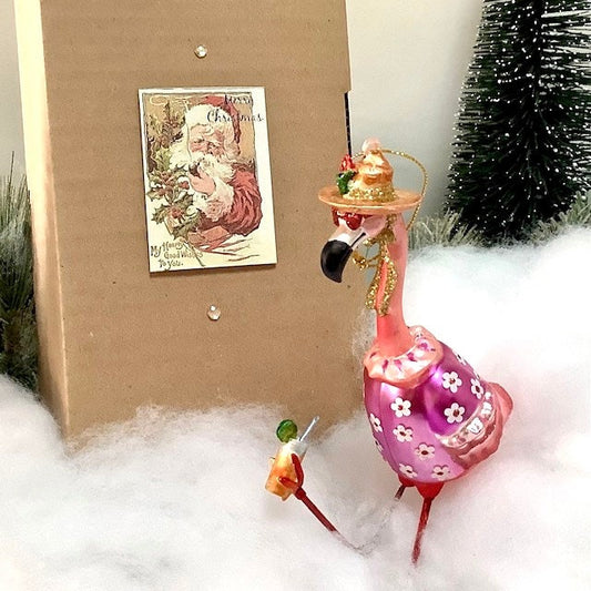 Décoration de Noël vintage flamand rose ht 18 cm