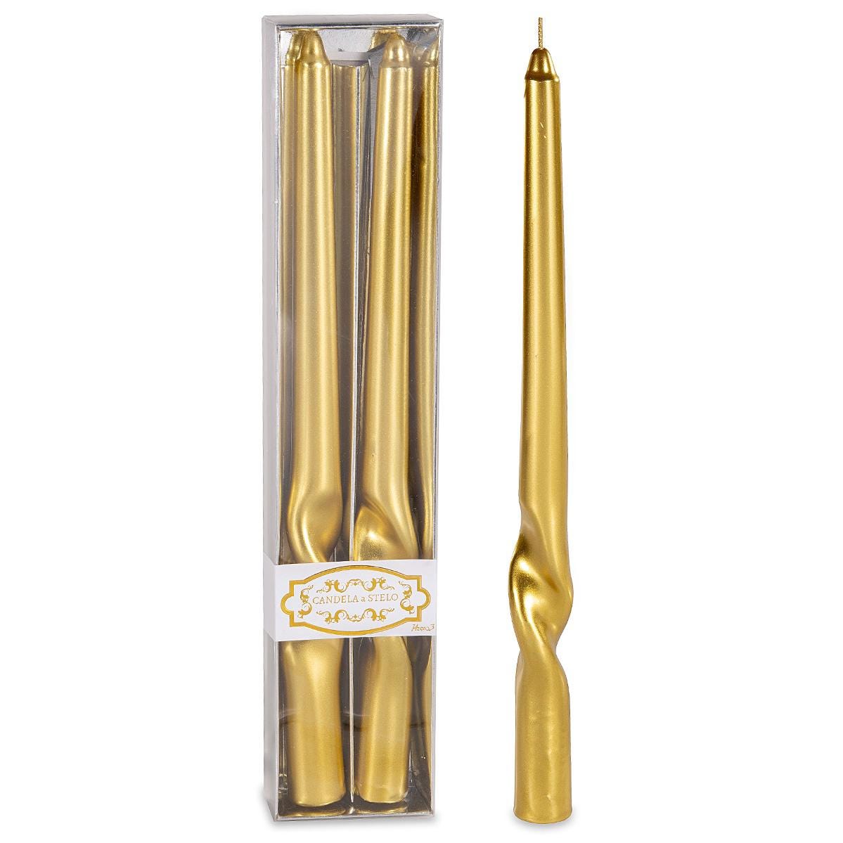 Coffret 2 bougies longues or métallisé 1 torsade ht 30 cm