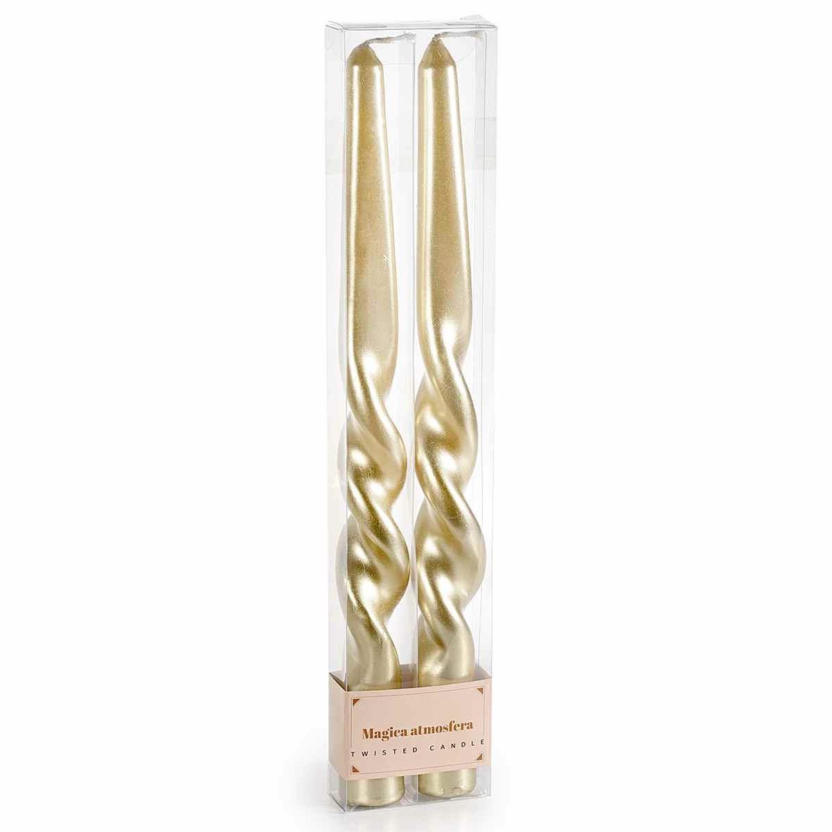 Coffret 2 bougies longues champagne 2 torsades ht 25 cm