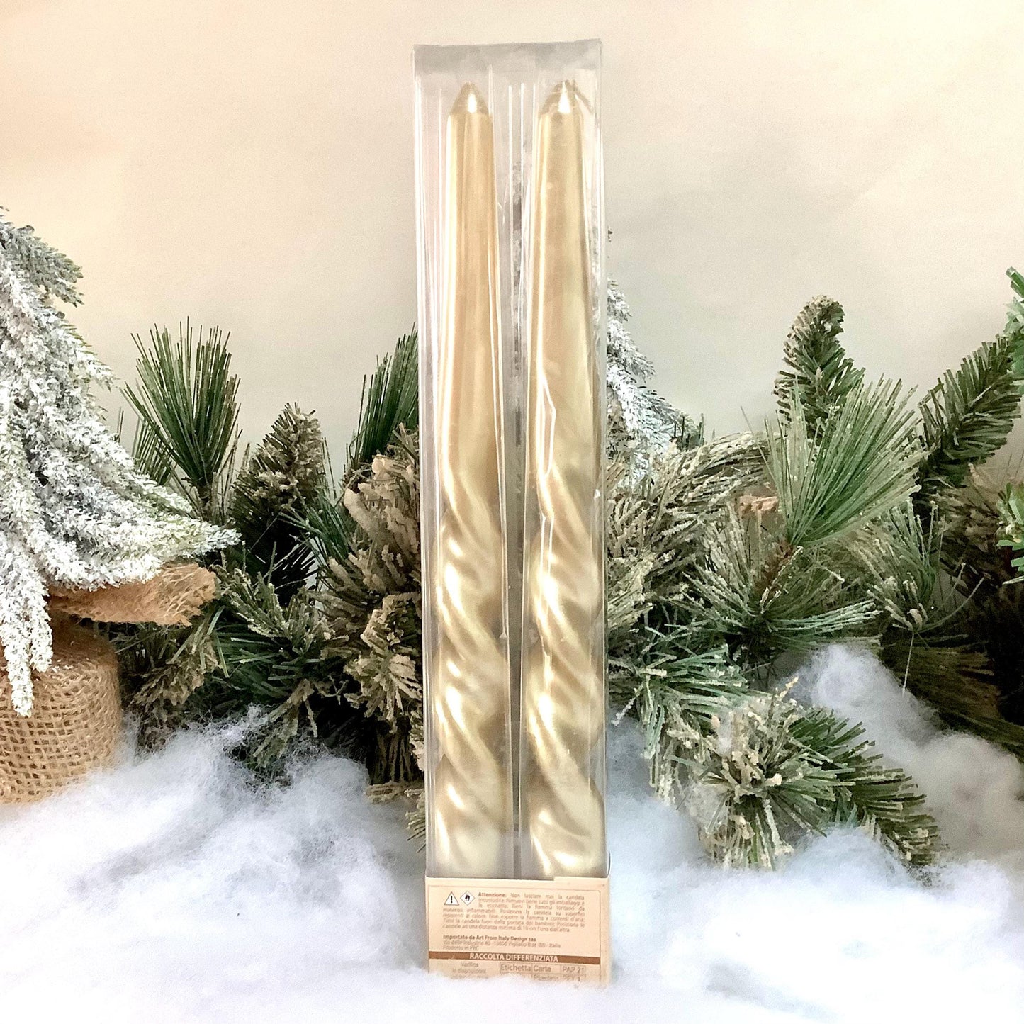 Coffret 2 bougies longues champagne 2 torsades ht 25 cm