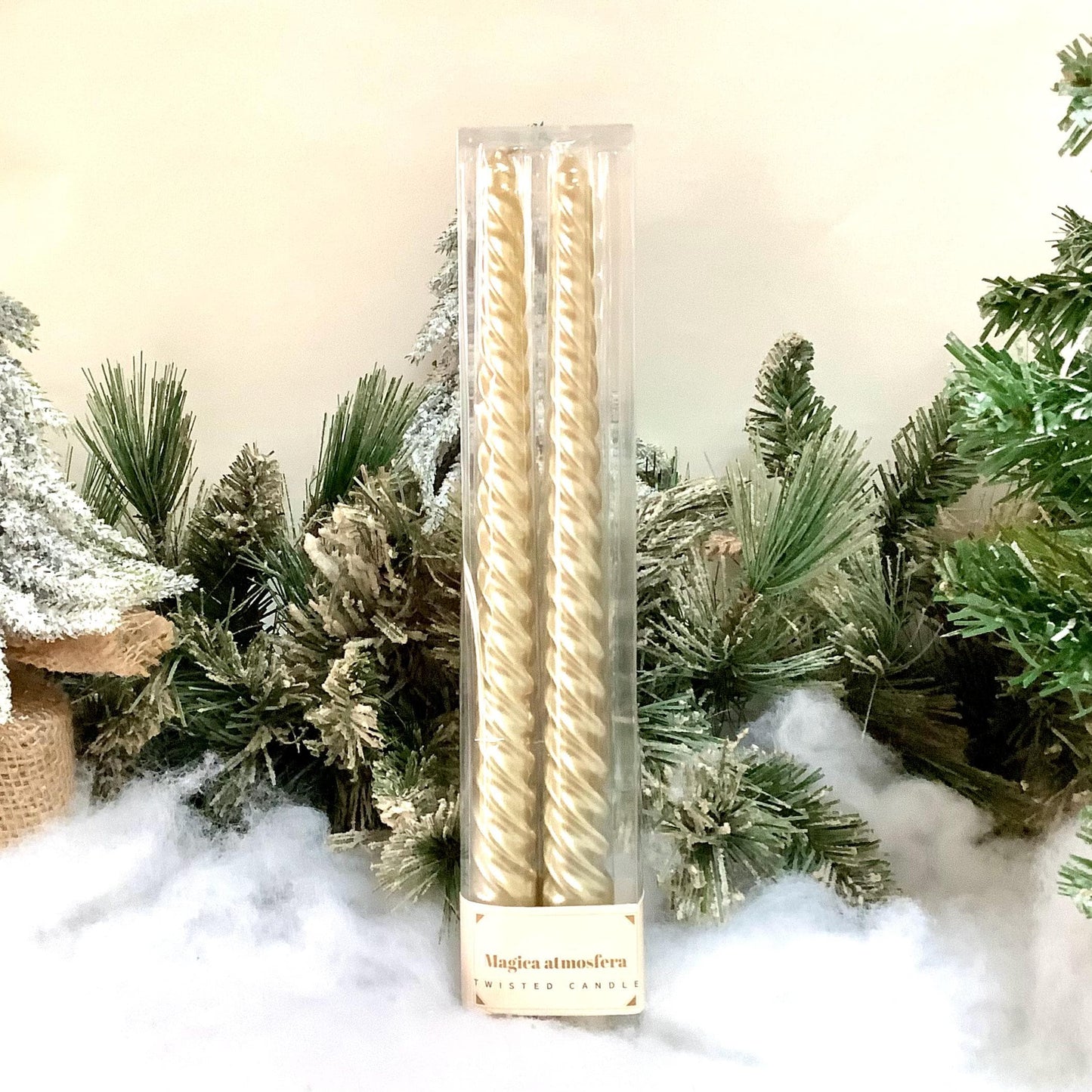 Coffret 2 bougies longues torsadées champagne ht 25 cm
