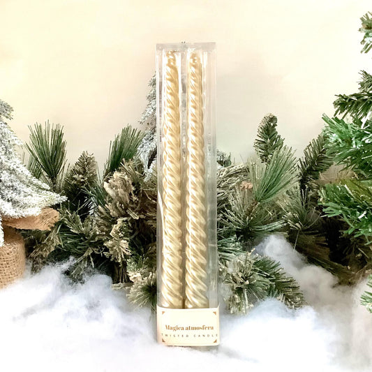 Coffret 2 bougies longues torsadées champagne ht 25 cm