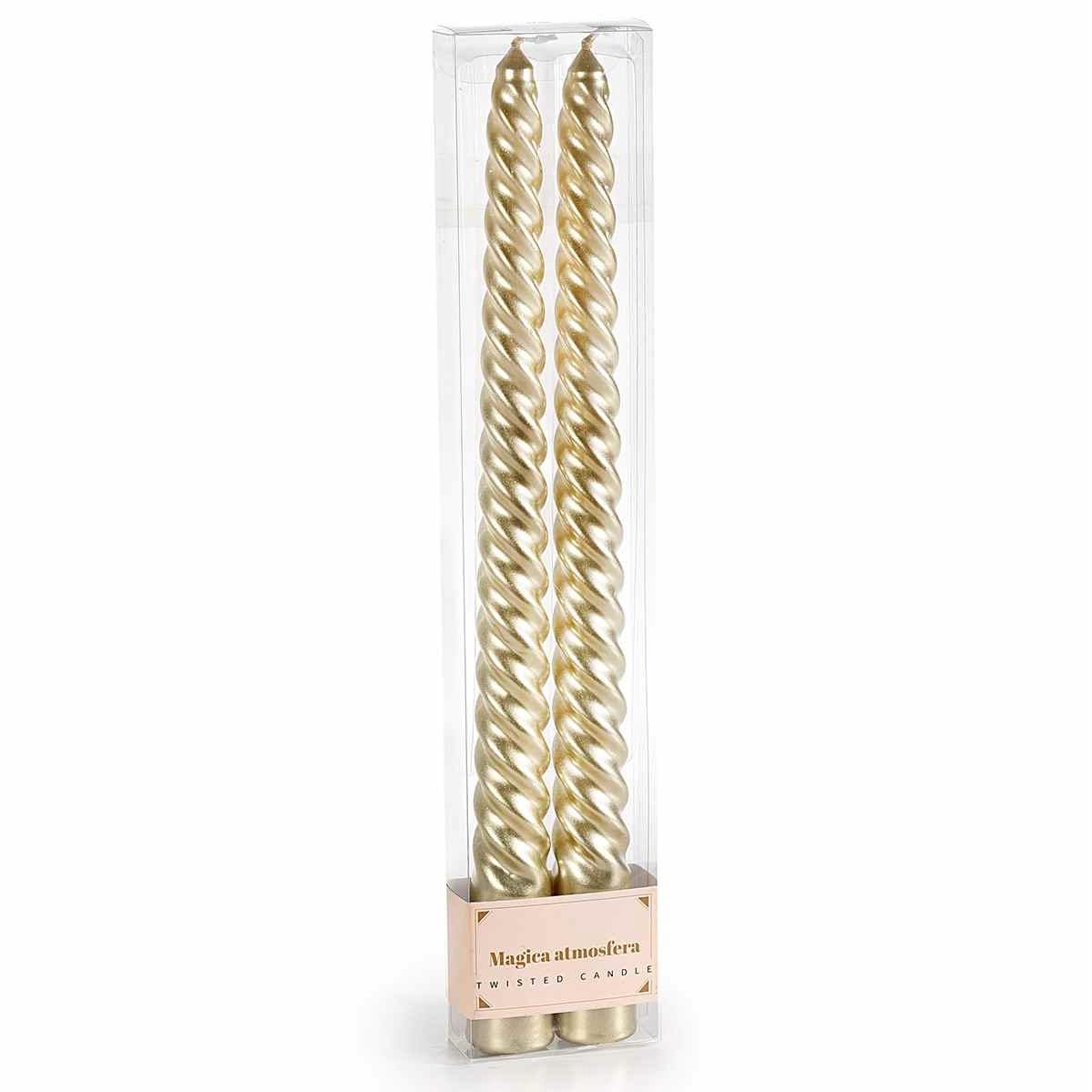 Coffret 2 bougies longues torsadées champagne ht 25 cm