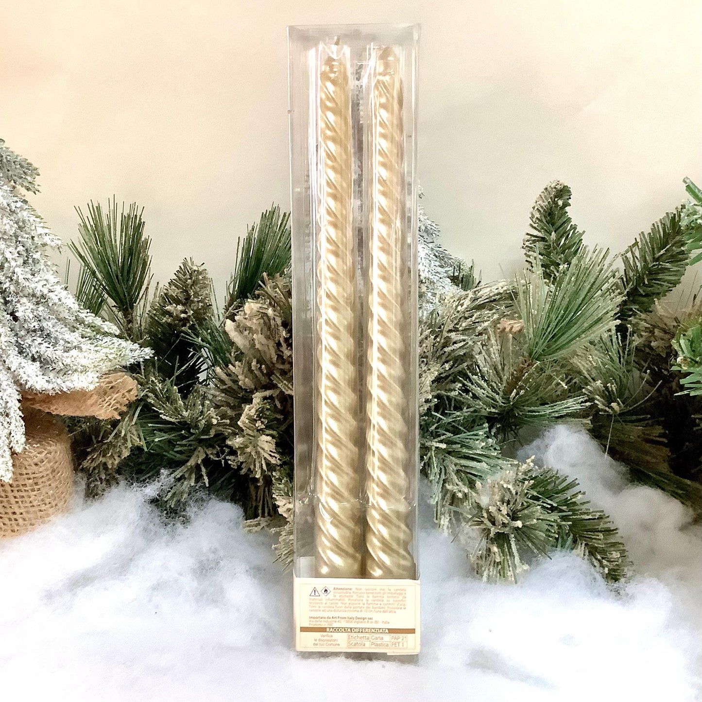 Coffret 2 bougies longues torsadées champagne ht 25 cm