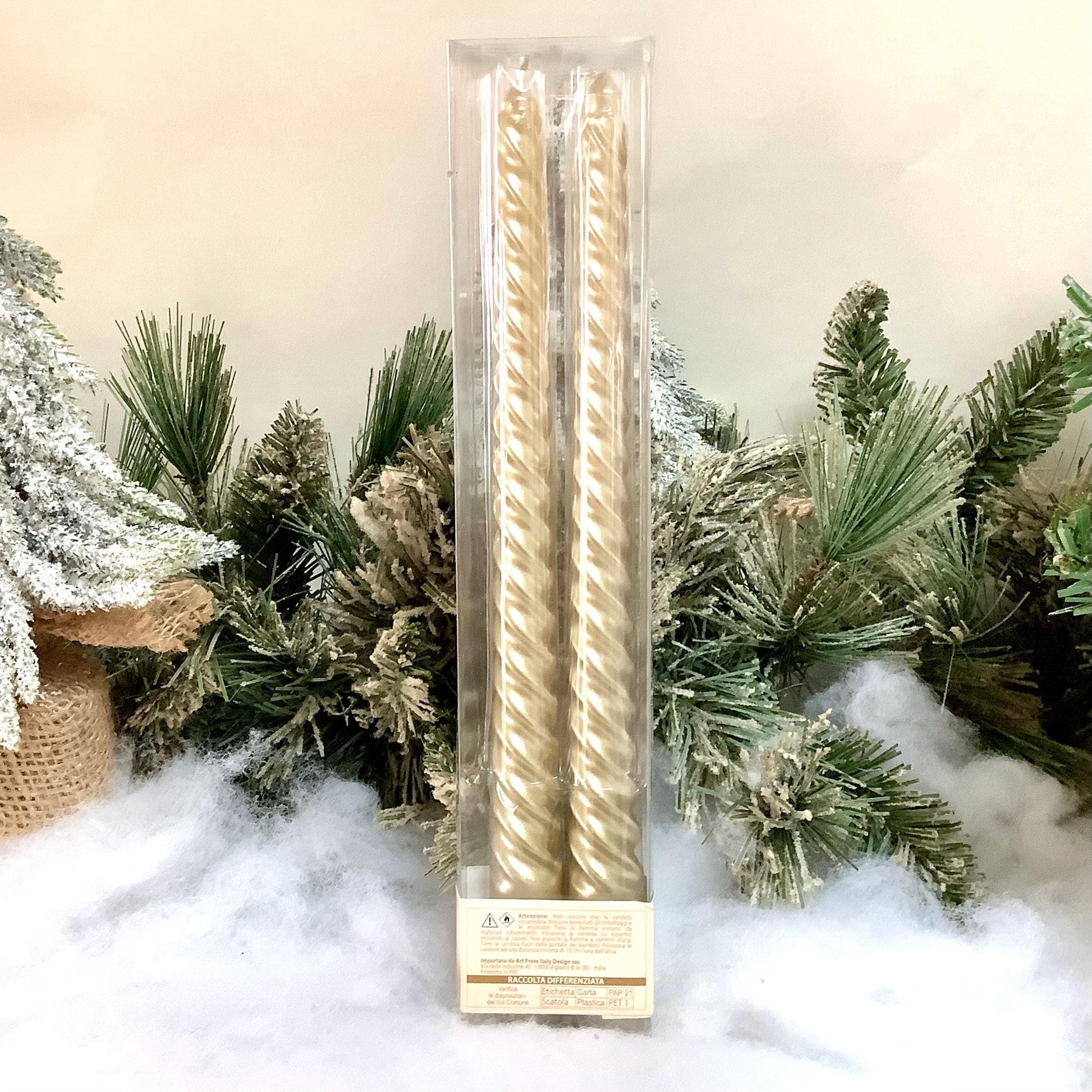 Coffret 2 bougies longues torsadées champagne ht 25 cm