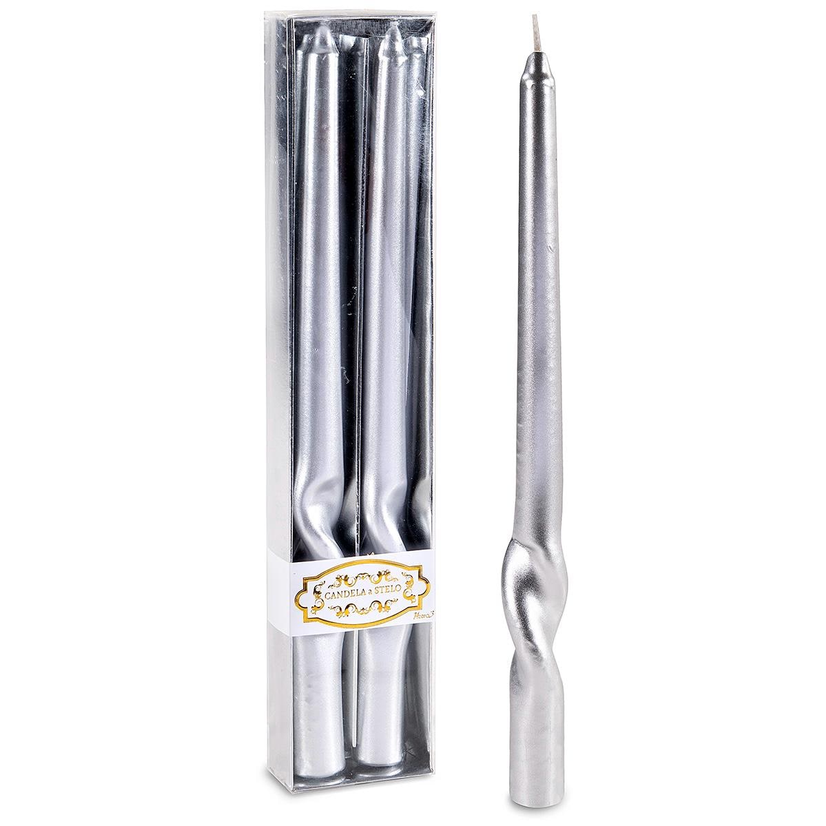 Coffret 2 bougies longues argent métallisé 1 torsade ht 30 cm