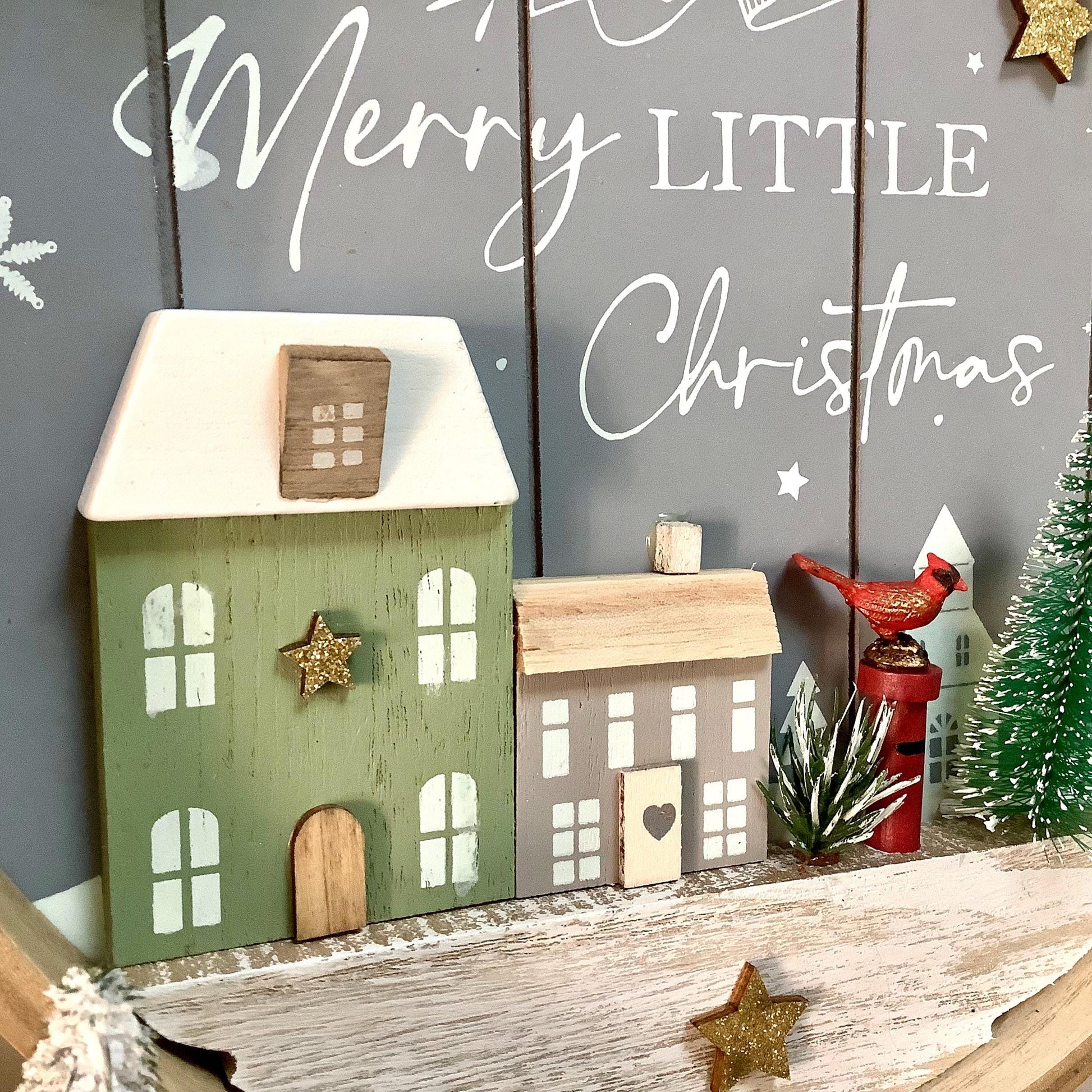 Cadre de Noël vintage bois oiseau cardinal diamètre 25 cm