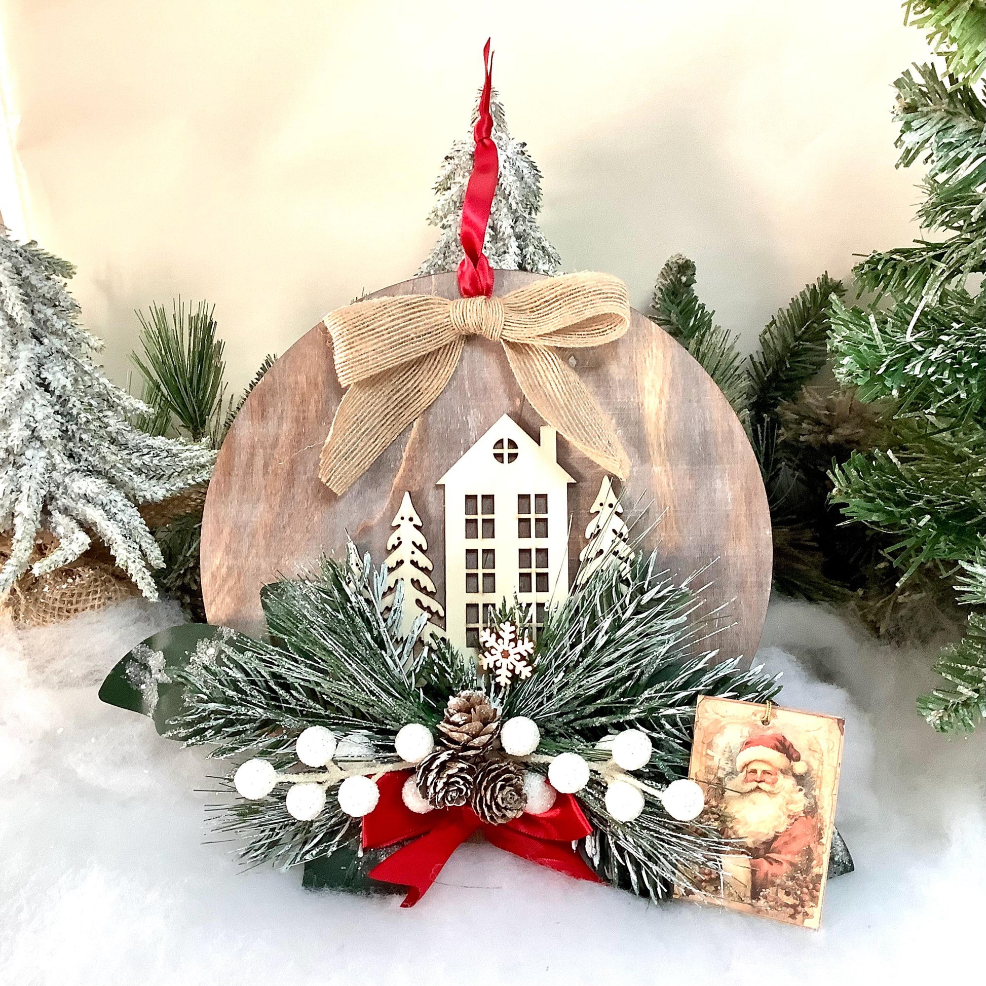 Cadre de Noël vintage bois diamètre 22 cm modèle B