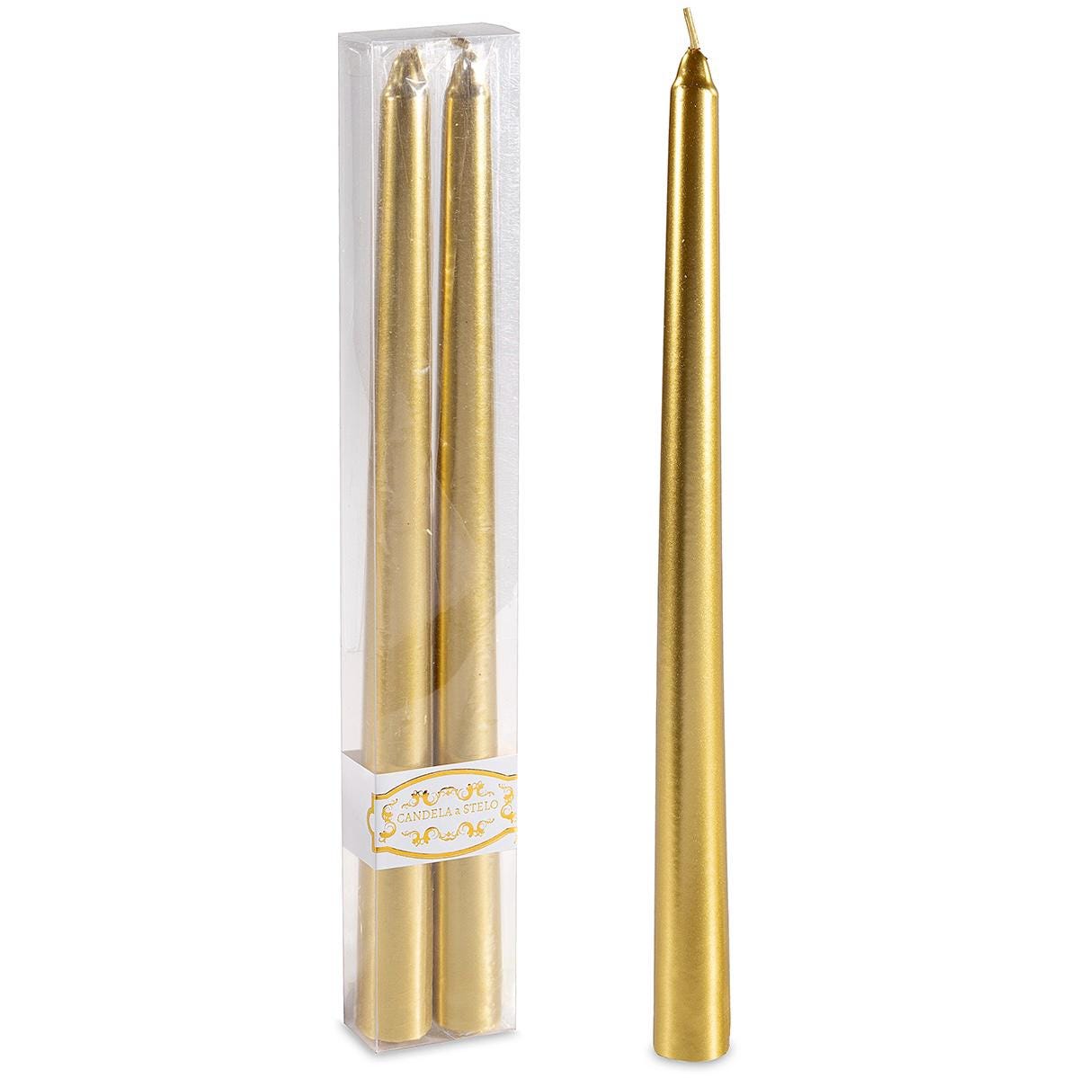 Coffret 2 bougies longues or métallisé ht 30 cm
