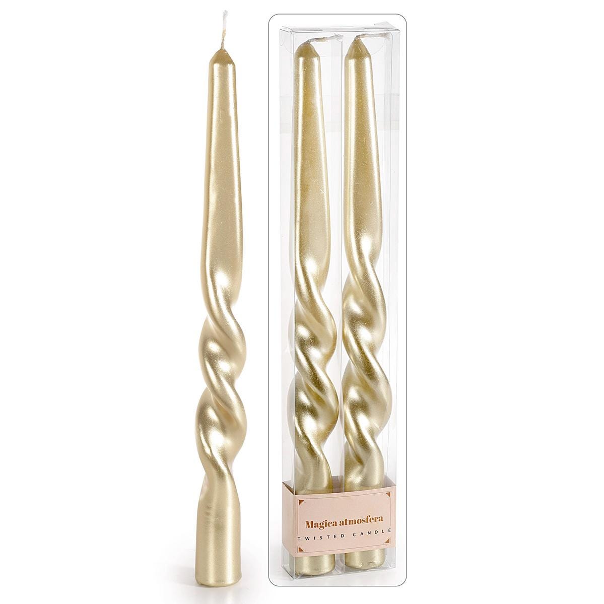 Coffret 2 bougies longues champagne 2 torsades ht 25 cm
