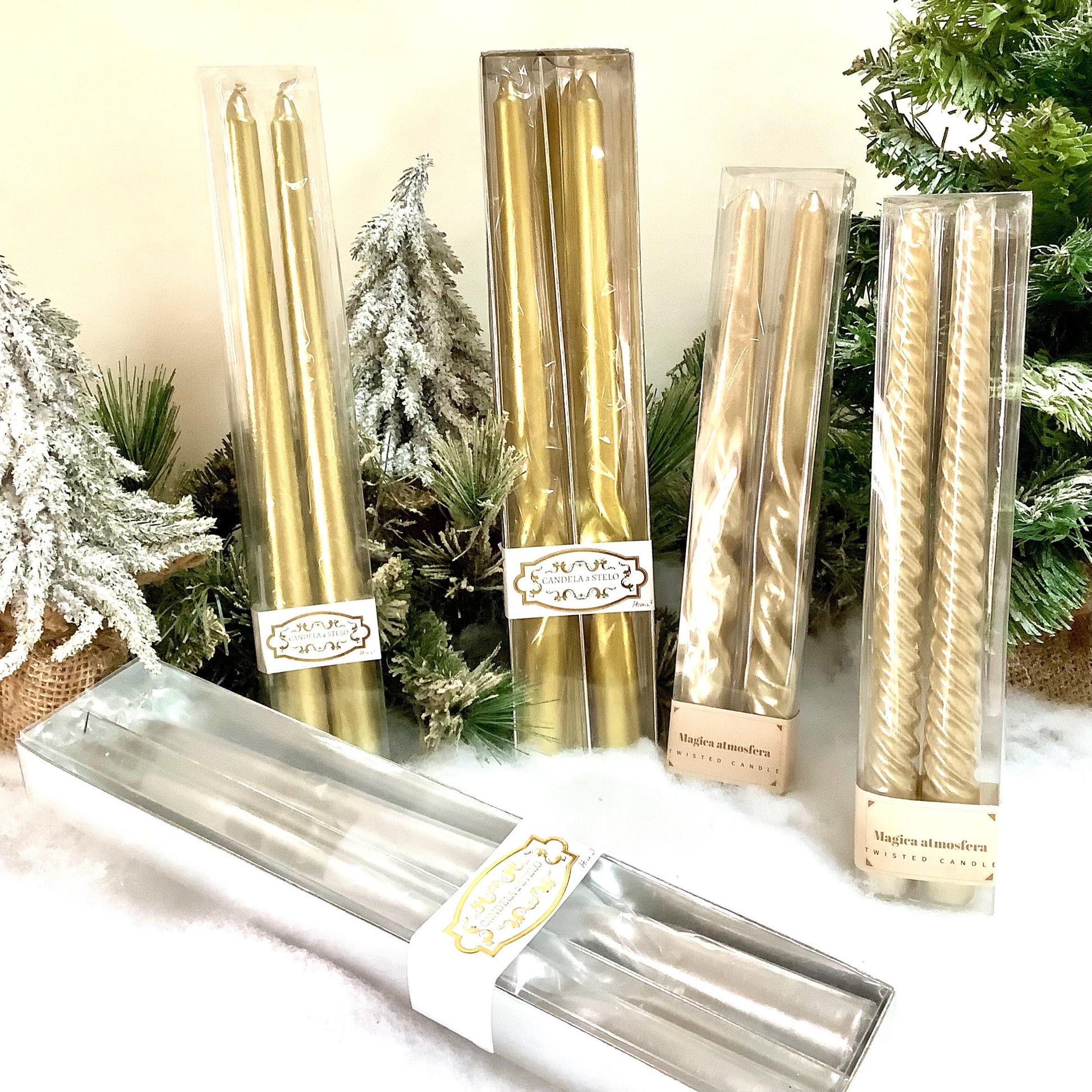 Coffret 2 bougies longues champagne 2 torsades ht 25 cm