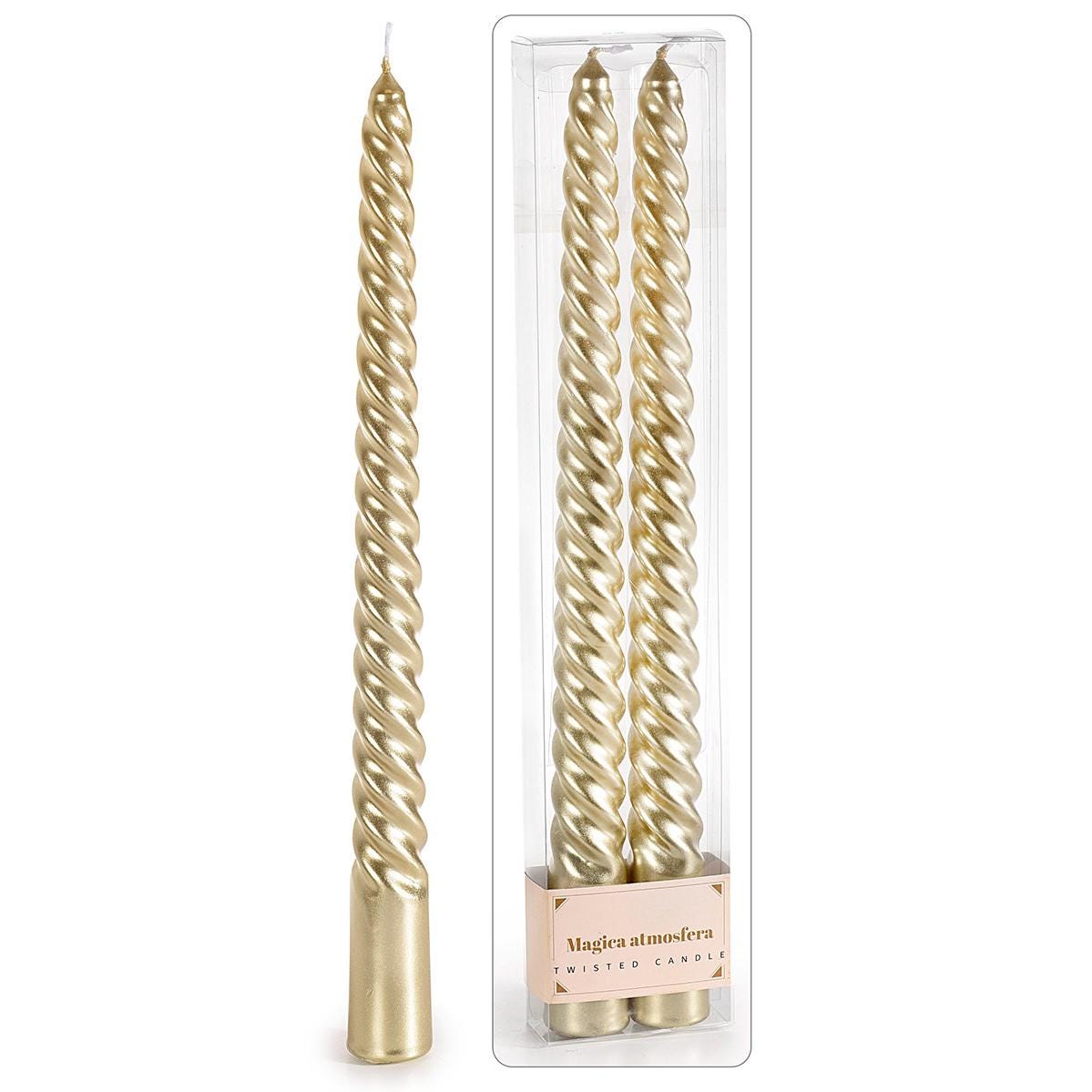 Coffret 2 bougies longues torsadées champagne ht 25 cm