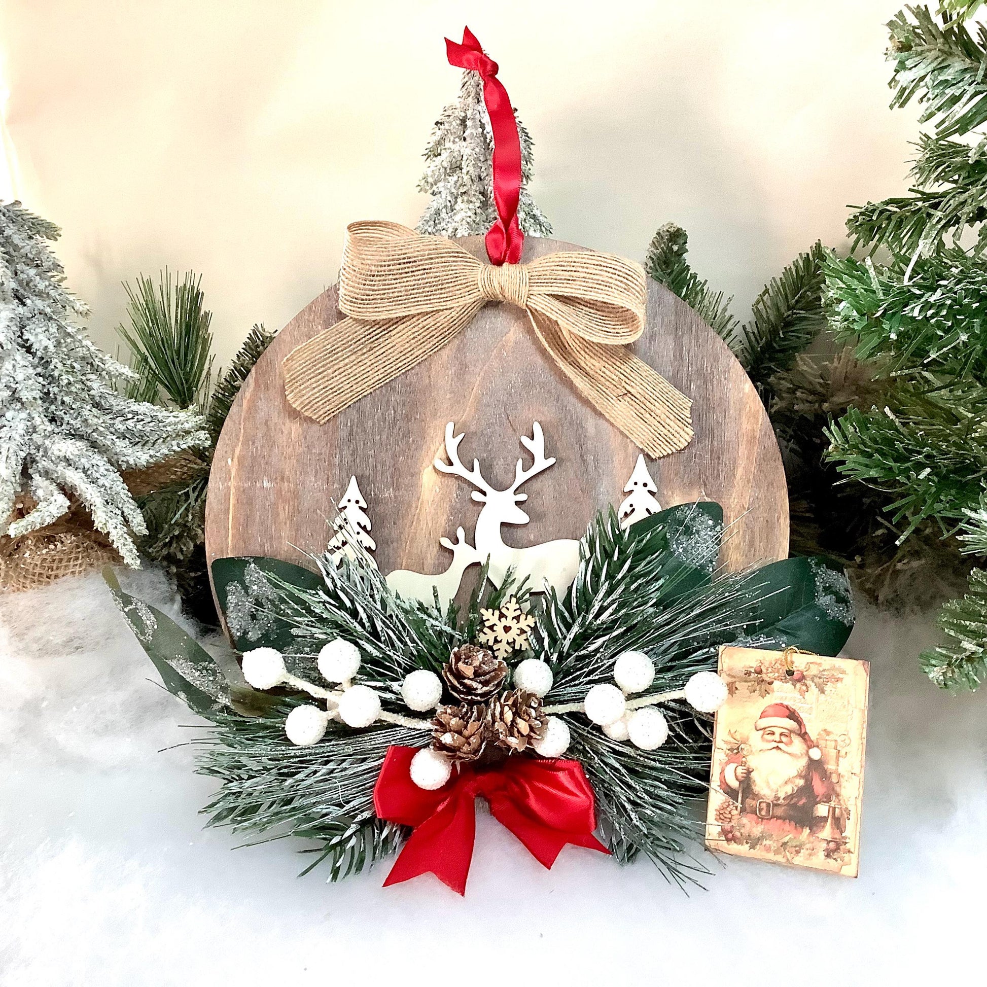 Cadre de Noël vintage bois diamètre 22 cm modèle A