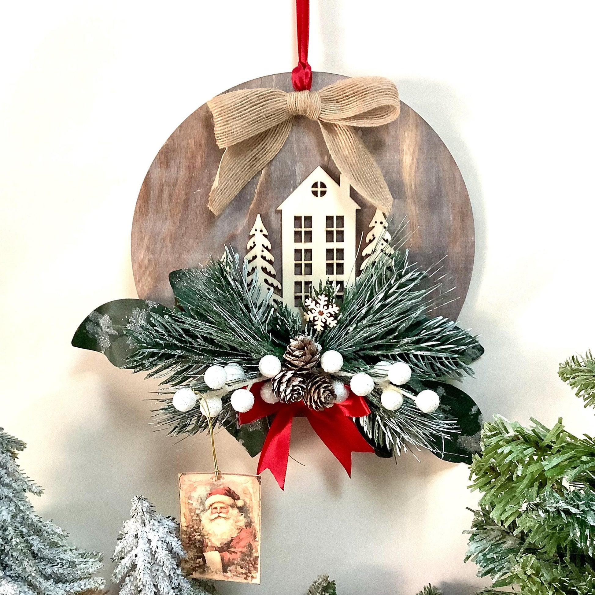 Cadre de Noël vintage bois diamètre 22 cm modèle B