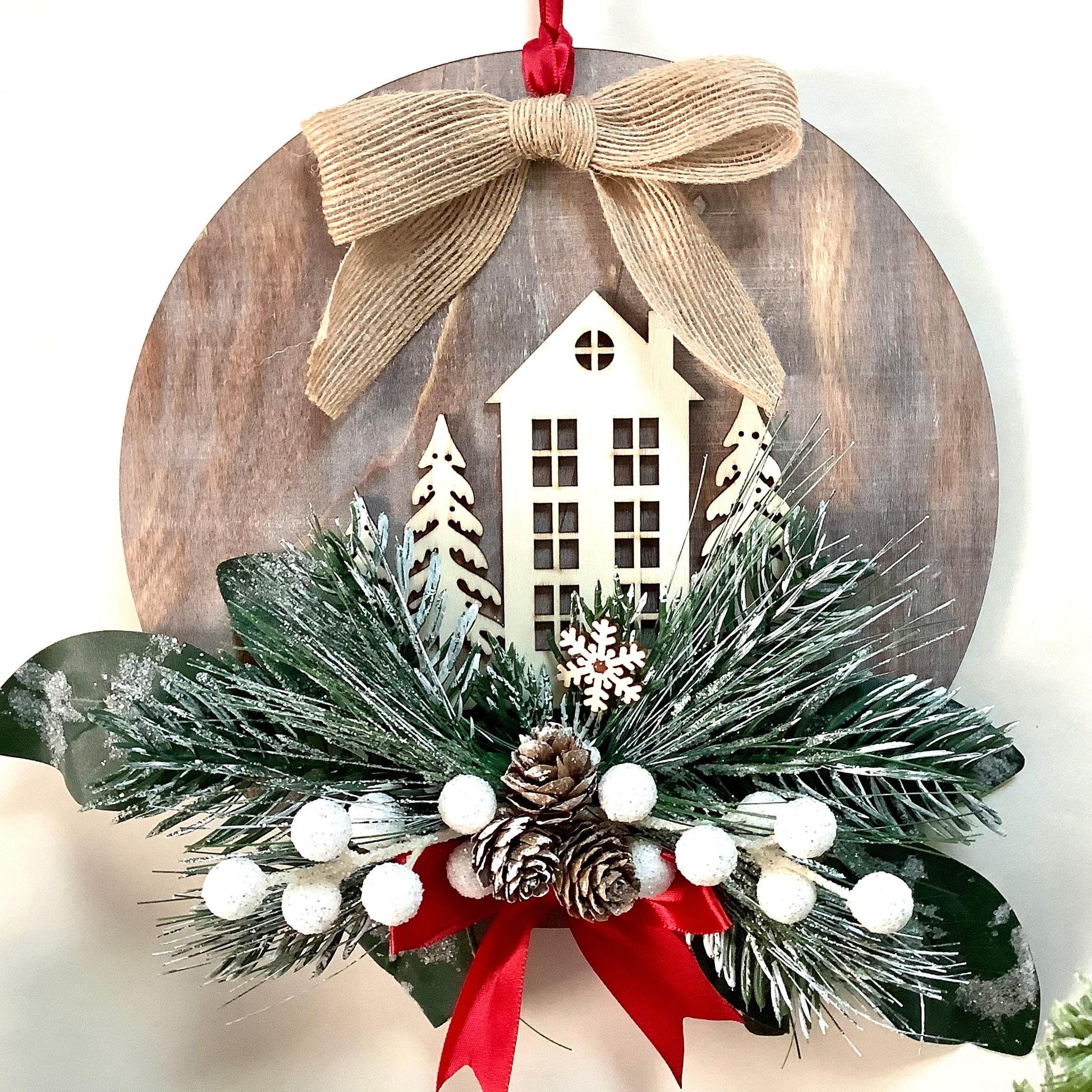 Cadre de Noël vintage bois diamètre 22 cm modèle B