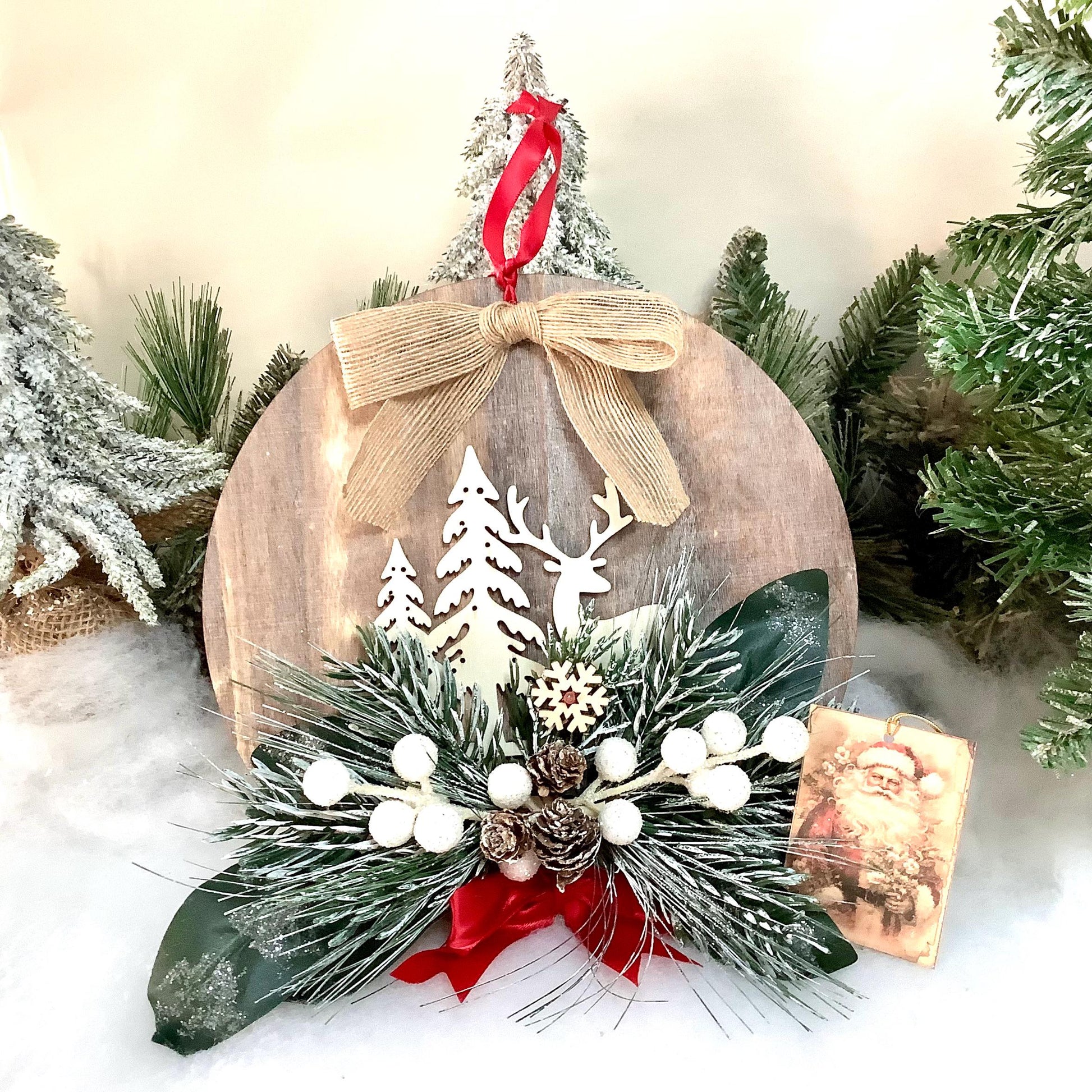 Cadre de Noël vintage bois diamètre 22 cm modèle C