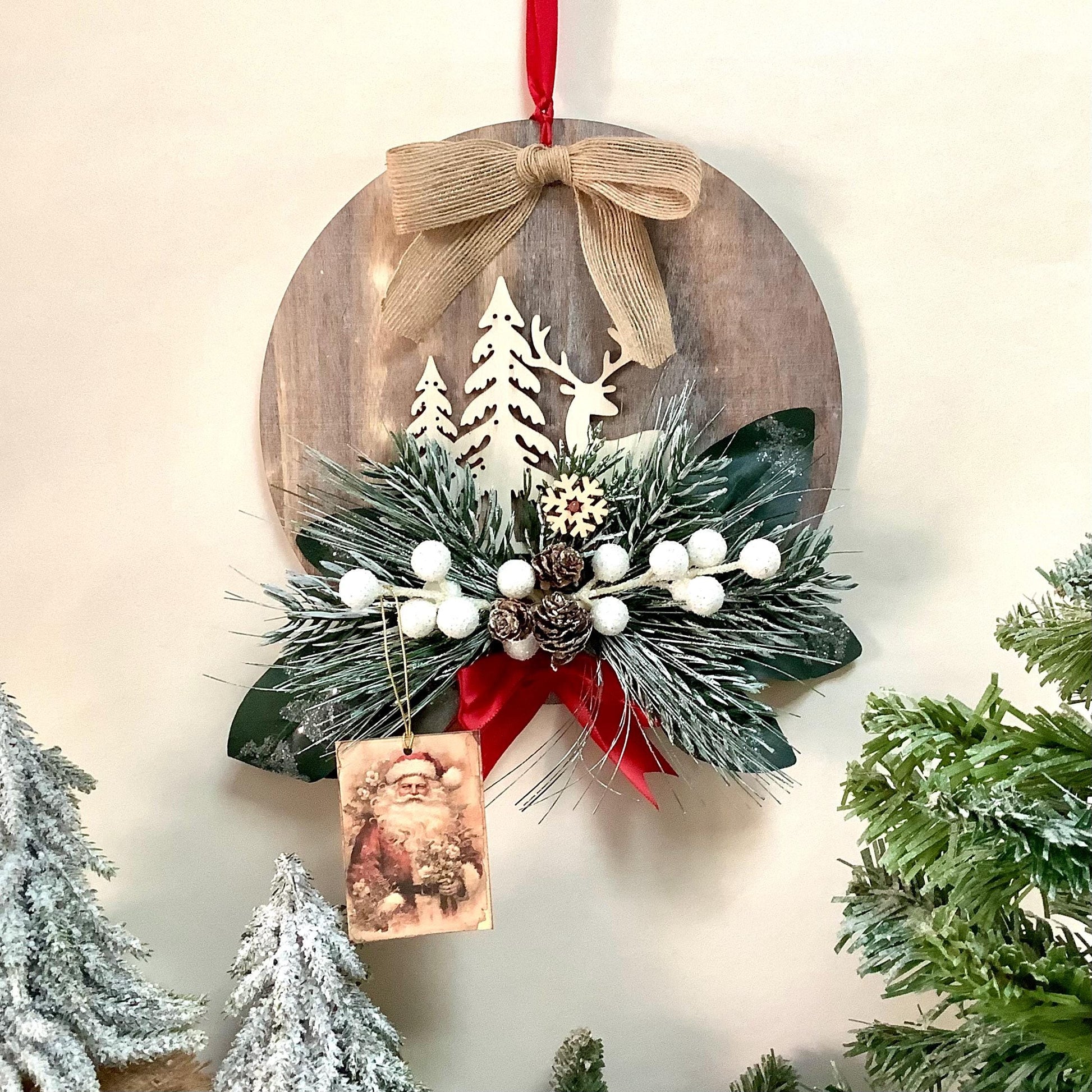 Cadre de Noël vintage bois diamètre 22 cm modèle C