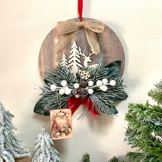 Cadre de Noël vintage bois diamètre 22 cm modèle C