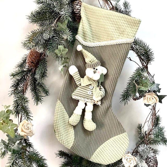 Botte chaussette de Noël vert à suspendre ourson pelle ht 43 cm
