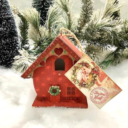 Décoration de Noël maison bois rouge modèle B