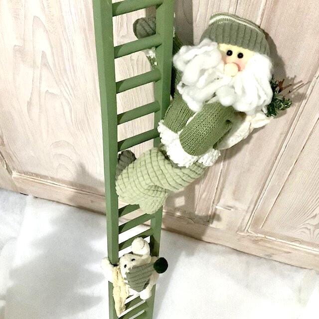 Échelle de Noël vert avec père Noël et ourson ht 80 cm
