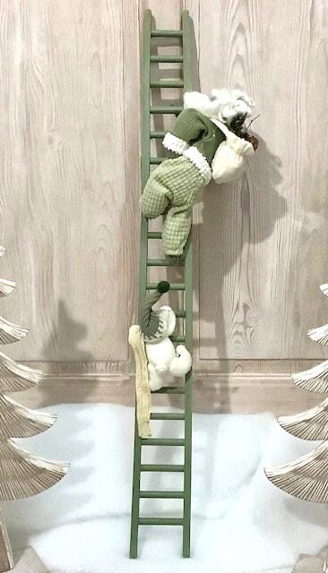 Échelle de Noël vert avec père Noël et ourson ht 80 cm