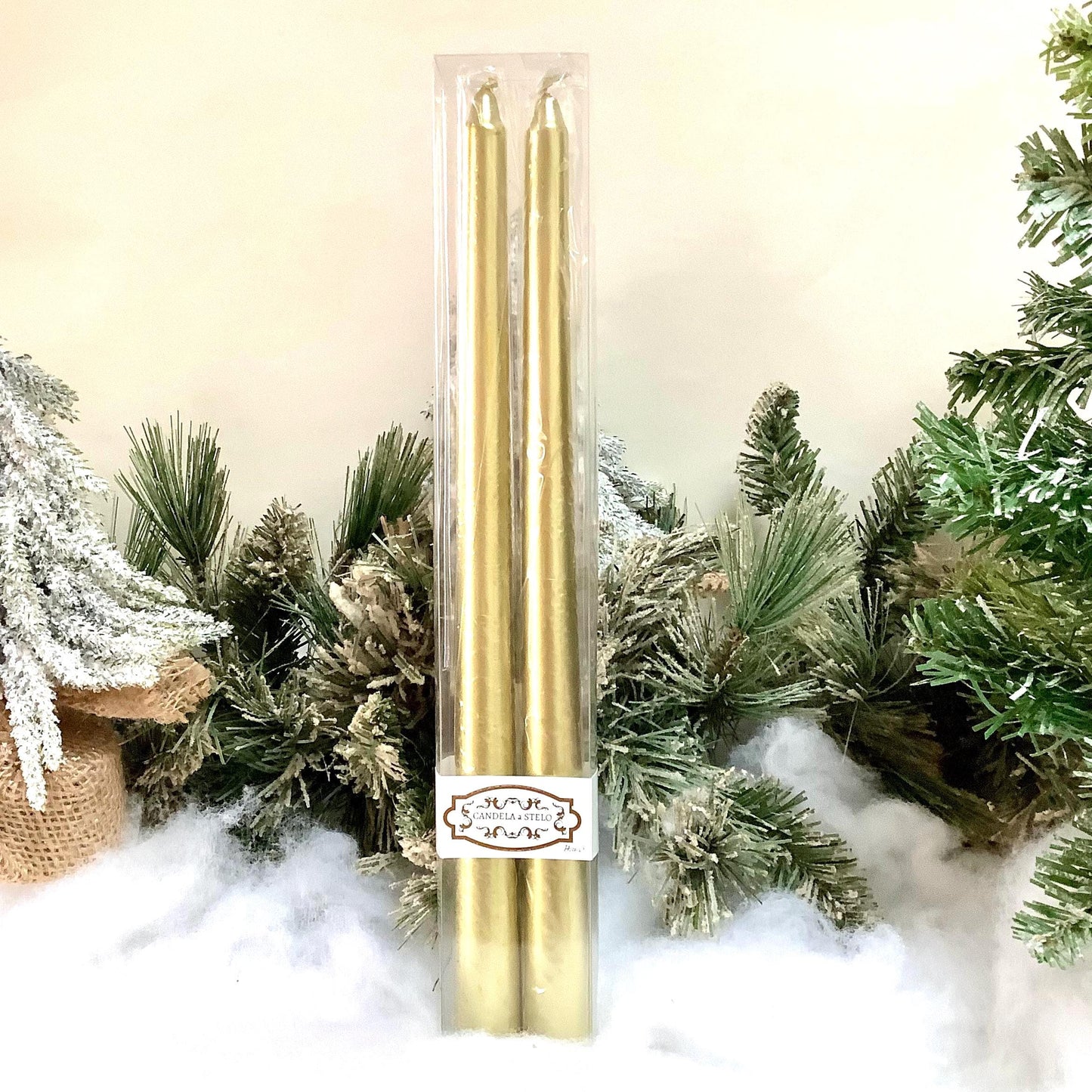 Coffret 2 bougies longues or métallisé ht 30 cm