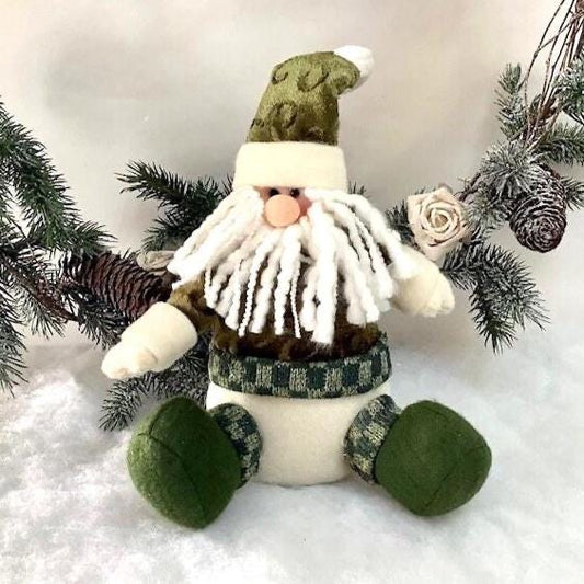 Père Noël à poser en peluche vert et blanc ht 22 cm