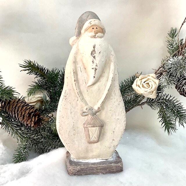 Père Noël vintage en céramique gris et blanc ht 19.5 cm