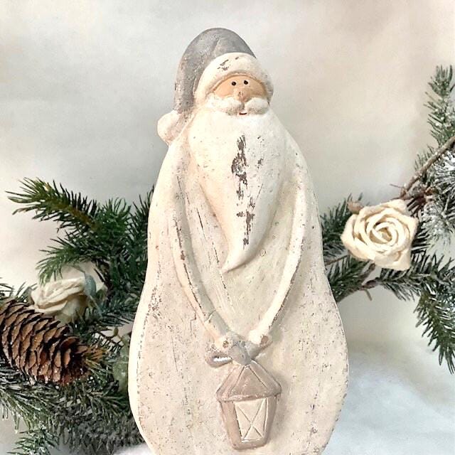 Père Noël vintage en céramique gris et blanc ht 19.5 cm