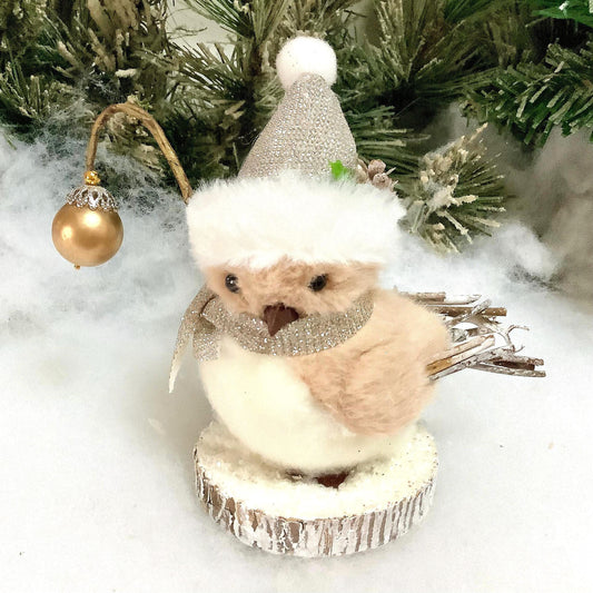 Figurine oiseau de Noël peluche douce ht 13.5 cm modèle A