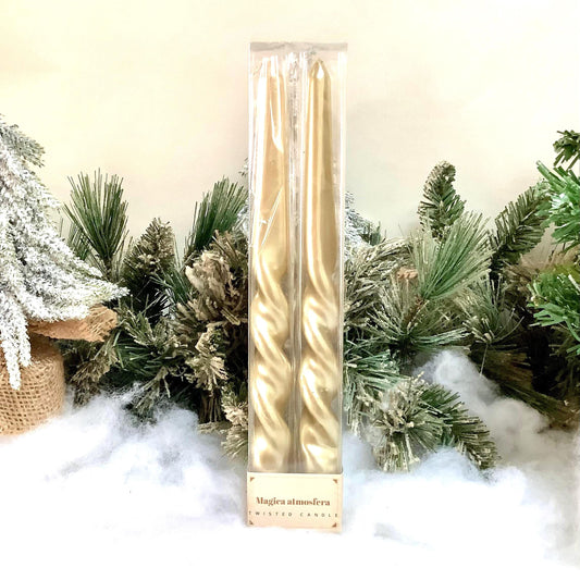 Coffret 2 bougies longues champagne 2 torsades ht 25 cm