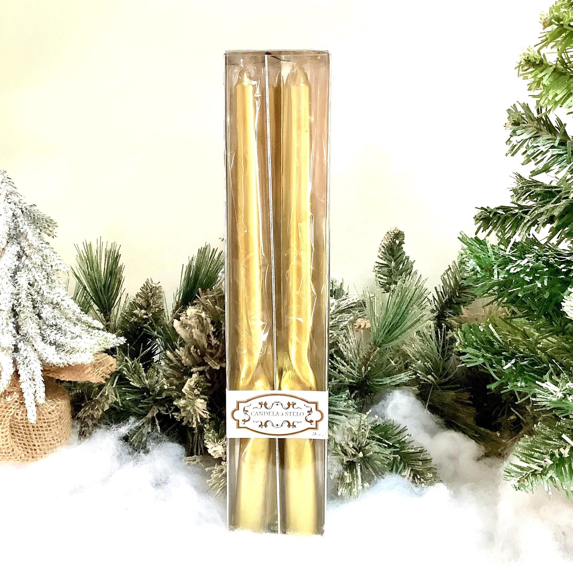 Coffret 2 bougies longues or métallisé 1 torsade ht 30 cm