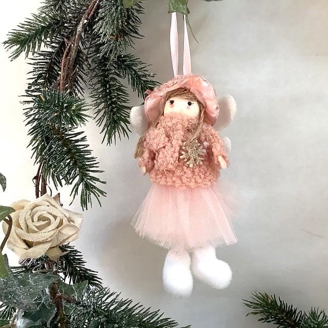 Poupée ange à suspendre rose flocon