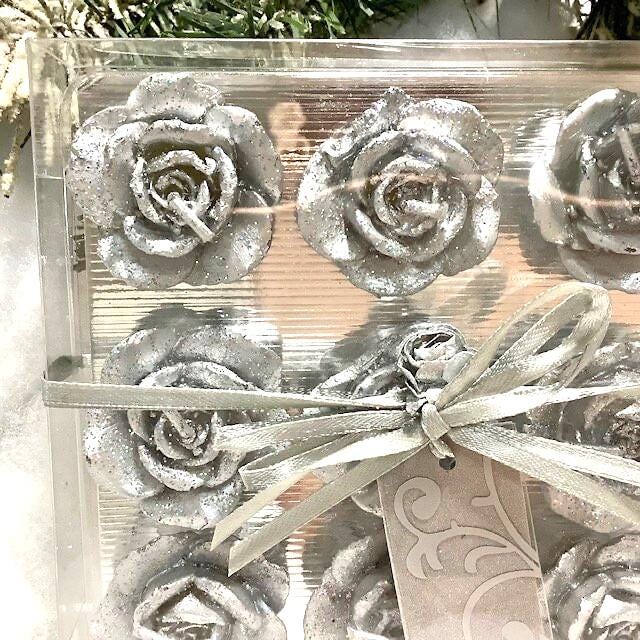 Coffret Bougies roses argent vintage