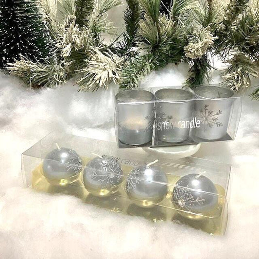 Bougies rondes bougies photophores verre flocon et paillettes gris